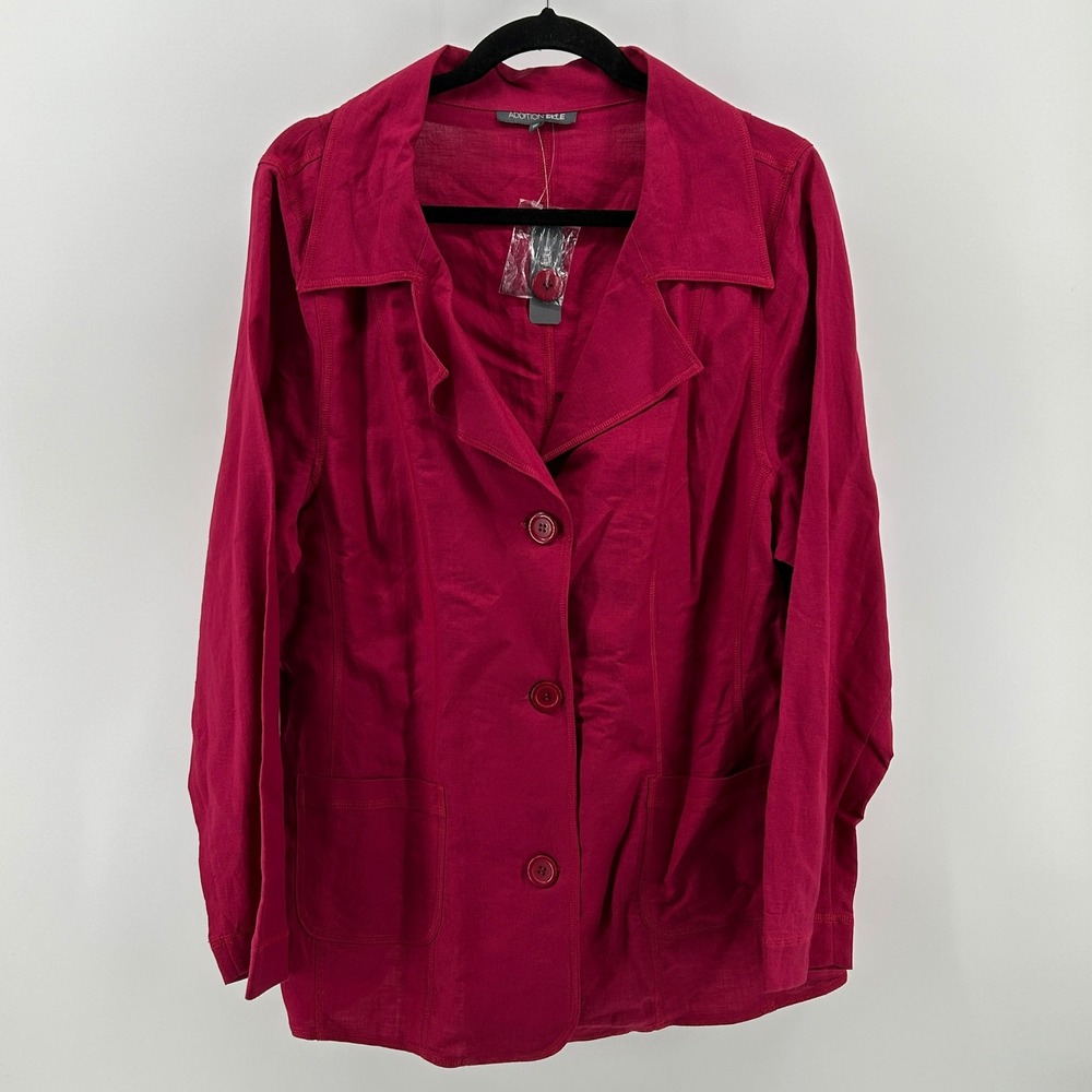 Addition Elle Linen Blend Lightweight Blazer Jacket Magenta Pink Women 18 NWT